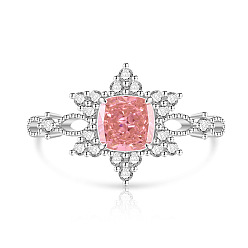 Light Salmon Brass Micro Pave Cubic Zirconia Finger Rings, Snowflake, Platinum, Light Salmon, 15~20mm