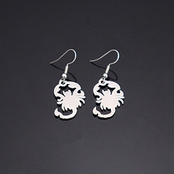 Stainless Steel Color 304 Stainless Steel Dangle Earrings for Women, Scorpion, Stainless Steel Color, 42x16.4mm