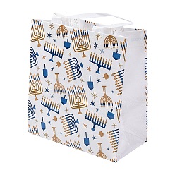 Белый Нетканые многоразовые складные подарочные пакеты с ручкой на тему Хануки, портативная водонепроницаемая сумка для покупок для упаковки подарков, прямоугольные, белые, 23x21.5x11 см