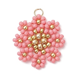 Помидор Подвески-цветы из стеклянных бус, с 304 нержавеющей стали, реальный 18 k позолоченный, помидор, 22~23x22~23x3 мм, Перейти кольцо: 4x0.5 мм, отверстие : 3 мм