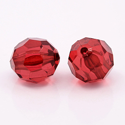 Medium Violet Red Faceted Round Transparent Acrylic Beads, Medium Violet Red, 14mm, Hole: 2mm, about 320pcs/bag