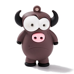 Pink Непрозрачные ПВХ пластиковые большие подвески, крупный рогатый скот, розовые, 49x35x23 мм, отверстие : 3 мм