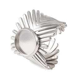 Stainless Steel Color V-Shaped 304 Stainless Steel Cuff Ring Components, Round Pad Ring Setting, Stainless Steel Color, 18mm,US Size 7 1/4(17.5mm), Tray Size: 10mm