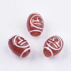 Libra Tibetan Style Constellation/Zodiac Pattern dZi Beads, Natural Agate Beads, Dyed & Heated, Barrel with Twelve Constellations, Libra, 14x10mm, Hole: 0.6mm