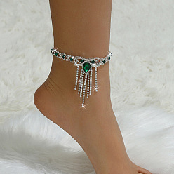 Изумруд Браслеты на ногу из сплава со стразами и кисточками в виде банта для женщин, изумруд, 9-7/8 дюйм (250 мм)