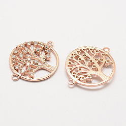 Розовый Позолоченный Латунные микро проложить класса AAA кубического циркония ссылки, долговечный, древо жизни, без кадмия, без никеля и без свинца, Настоящее розовое золото покрыто, 24x17x2 мм, отверстие : 1 мм
