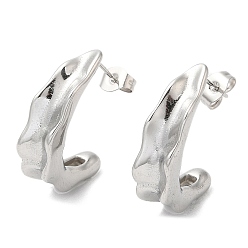 Stainless Steel Color Non-Tarnish 304 Stainless Steel Twist Bean Pod Stud Earrings, Stainless Steel Color, 24x6.5mm