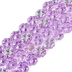 Medium Orchid Baking Paint Electroplate Transparent Glass Beads Strands, Four Leaf Clover, AB Color Plated, Medium Orchid, 10x10x4.5mm, Hole: 0.7~0.9mm, about 73~86pcs/strand, 29.72~35.63 inch(75.5~90.5cm)