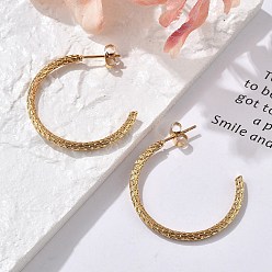 Настоящее золото 18K 304 серьги-гвоздики из нержавеющей стали в форме буквы С, ионное покрытие (ip), реальный 18 k позолоченный, 30x2 мм