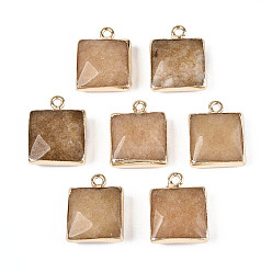 Белый Нефрит Граненые подвески из натурального окрашенного белого нефрита, квадратные латунные подвески, золотые, Перу, 18x14~15x6~6.5 мм, отверстие : 1.8 мм