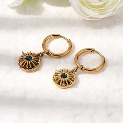 Настоящее золото 18K 304 Серьги-кольца из нержавеющей стали и кубического циркония, солнечные лучи, реальный 18 k позолоченный, 32 мм