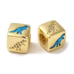 Dinosaur Стойки обшивки латунь микро проложить кубического циркония бусы, с синтетическим опалом, без кадмия и без свинца, долговечный, реальный 18 k позолоченный, квадратный, бусины с большим отверстием, Европейская, динозавр, 10x9.5x10 мм, отверстие : 5 мм