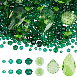 Зеленый Стеклянные бусины, подвески, соединительные элементы, комплекты фурнитуры, каплевидная форма, рондель и восьмиугольник, зелёные, 4x3 мм, отверстие : 0.4 мм