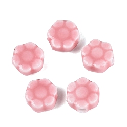 Pink Винтажные фарфоровые бусины ручной работы, фантазии античного стекла фарфора, цветок, розовые, 9~10x9~10x4.5~6 мм, отверстие : 1.8~2.2 мм