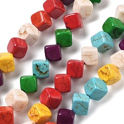 (52) Непрозрачная лаванда Синтетических нитей бирюзовые бусы, окрашеные, кубические, разноцветные, 10~11x10~11x10~11 мм, отверстие : 1.8 мм, около 36 шт / нитка, 15'' (38.1 см)
