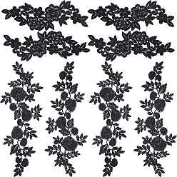 Черный 4 пары 2 стиль цветок полиэстер вышивка ткань приклеивание/пришивание аппликации, Аксессуары для орнаментов, чёрные, 270~345x75~118x1.5 мм, 2 пары / стиль