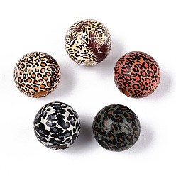 (52) Непрозрачная лаванда Набивные шима деревянные бусины, леопардовым принтом, бусины с большим отверстием, круглые, разноцветные, 15.5~16.5 мм, отверстие : 3.5~4.5 мм