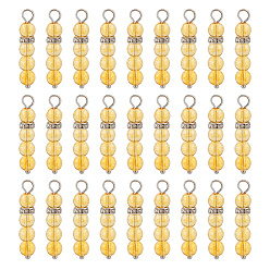 Цитрин 40Подвески из натурального цитрина шт., круглая подвеска с латунными кристаллами и стразами платинового оттенка, 30~34x6.5 мм, отверстие : 3.3 мм