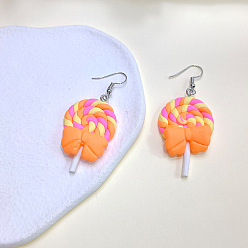 Оранжевый Сплав полимерной глины болтаться серьги, леденец, платина, оранжевые, 65x25 мм