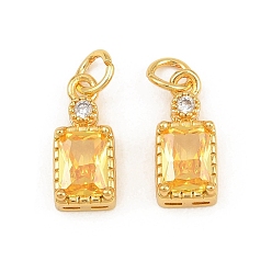 Gold Brass Pave Cubic Zirconia Charms, Rectangle Charms, Long-Lasting Plated, Rack Plating, Cadmium Free & Lead Free, Golden, Gold, 14x6x5mm, Hole: 3.5mm