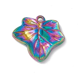 Rainbow Color Ion Plating(IP) 304 Stainless Steel Pendants, Leaf Charms, Rainbow Color, 14.5x16x2mm, Hole: 1.4mm