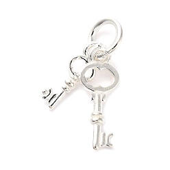 Серебро S925 подвески из стерлингового серебра с двойными ключами, с кольцами для прыжков, серебряные, 10.5~13.5x3.5~5x1.5 мм, отверстие : 3.5 мм