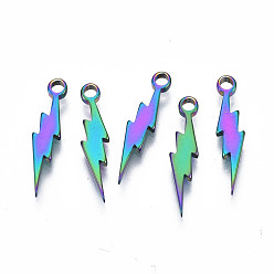 Rainbow Color Ионное покрытие (ip) 201 подвески из нержавеющей стали, без кадмия, без никеля и без свинца, молния, Радуга цветов, 18x4x1.5 мм, отверстие : 1.6 мм