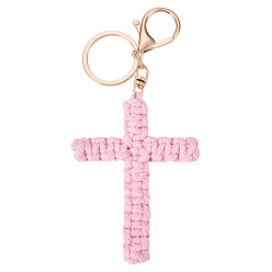Pink Хлопковый шнурок для брелоков в виде креста, со сплавочной фурнитурой, золотой свет, розовые, 144.5 мм