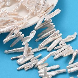 Персиковый Слойка Натуральный жемчуг в стиле барокко кеши, культивированный пресноводный жемчуг, Топ пробуренной, придерживаться, класс 4а+, розовые, 13~37x4~6x3~4 мм, отверстие : 0.6 мм, около 102 шт / нитка, 15.16''~15.55'' (38.5~39.5 см)