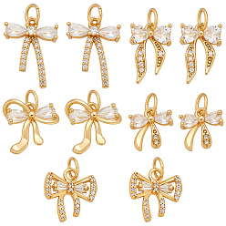 Золотой 10шт 5 стили латунный кулон, со стразами, бантом, золотые, 9.8~16.4x9.6~12.8 мм, 2 шт / стиль
