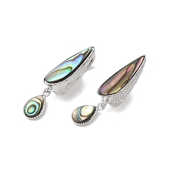 Платинированный Застежки-капли из латуни с откидной крышкой, без кадмия, без никеля и без свинца, с естественной оболочкой paua, Реальная платина, 31.5x9x9 мм