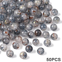 Светлый Стально-синий Стеклянные бусины из имитации нефрита, круглые, золотой фольгой, светло-стальной синий, 10 мм