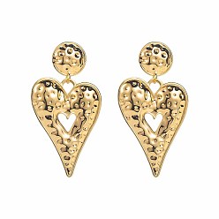 Golden Alloy Stud Dangle Earrings for Women, Heart, Golden, 75x40mm