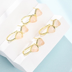 Розовый Кварц Серьги-гвоздики в форме сердца из натурального розового кварца ко Дню святого Валентина, с латунными застежками для сережек с гальваническим покрытием, золотые, 26x10 мм