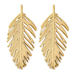 Настоящее золото 18K 304 серьги-гвоздики из нержавеющей стали в виде листьев для женщин, реальный 18 k позолоченный, 59x21 мм