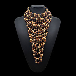 Верблюжий Многослойные ожерелья-нагрудники из круглых деревянных бусин для женщин, верблюжие, 14.96 дюйм (38 см)