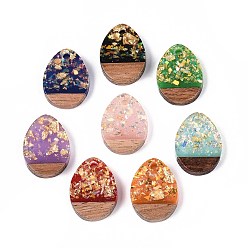 (52) Непрозрачная лаванда Подвески из непрозрачной смолы и орехового дерева, слезинки, с блестящей пудрой и золотой фольгой, разноцветные, 17.5x13x3 мм, отверстие : 2 мм