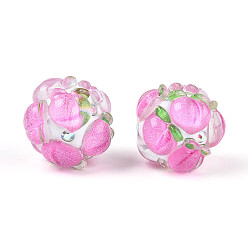 Peach Круглые бусины из смолы в виде фруктов, с полимерной глиной и горным хрусталем, персик, 17~21.5 мм, отверстие : 2~2.5 мм