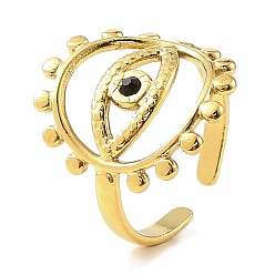 Настоящее золото 18K Ионное покрытие (ip) 304 открытая манжета из нержавеющей стали для женщин, со стразами, глаз, реальный 18 k позолоченный, 20 мм, внутренний диаметр: 18.5 мм