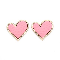 Rose Nacré Cabochons en alliage peints à la bombe, sans cadmium et sans plomb, or, cœur, perle rose, 27x29.5x5mm