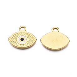 Белый 304 нержавеющей стальной эмали подвески, реальный 18 k позолоченный, злые глаза, белые, 17x20x2 мм, отверстие : 2.5 мм