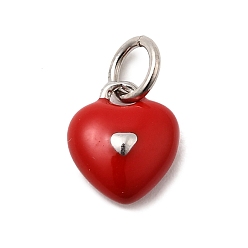 Красный Латунь эмаль прелести, долговечный, без свинца и без кадмия, с целью перехода в кольце, шарма сердца, стойки покрытие, платина, красные, 9.5x8.5x4.5 мм, отверстие : 3.5 мм
