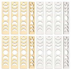 Золотой & Цвет Нержавеющей Стали 16 шт. 2 цвета 201 подвески из нержавеющей стали, лазерная резка, подвеска в виде полосы луны, золотые и нержавеющая сталь цвет, 35x8x1 мм, отверстие : 1.8 мм, 8 шт / цвет