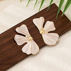 Белый Сплав эмаль серьги, цветок, золотые, слева и справа, белые, 50x28 мм