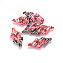 Colorful MIYUKI & TOHO Handmade Japanese Seed Beads Links, Loom Pattern, Double Rhombus, Colorful, 27~29x13~14x1.7mm, Hole: 1.5mm
