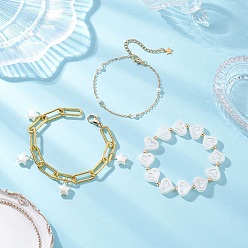 (52) Непрозрачная лаванда 3 шт. 3 стили браслет с подвесками в виде железной звезды и сердечком из АБС-пластика с имитацией жемчуга, эластичный браслет и круглый браслет из АБС-пластика с имитацией жемчуга для женщин, разноцветные, 8-1/4 дюйм (21 см)