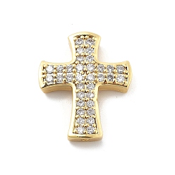Настоящее золото 18K Латунные микропаве прозрачные подвески с фианитом, крест прелести, стойки покрытие, долговечный, без свинца и без кадмия, реальный 18 k позолоченный, 23.5x19.5x3.5 мм, отверстие : 1.2 мм