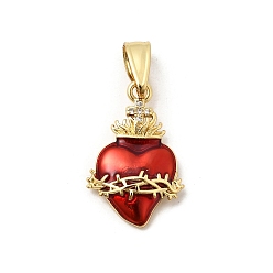Настоящее золото 18K Латунные микро проложить кубического циркония подвески, долговечный, стойки покрытие, без свинца и без кадмия, сердце прелести, с эмалью, реальный 18 k позолоченный, 23x15x4 мм, отверстие : 5x9 мм