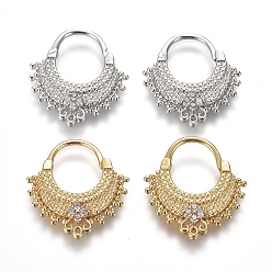 Mixed Color Brass Micro Pave Clear Cubic Zirconia Hoop Earrings, Fan, Mixed Color, 18x16.5x2mm, Pin: 1mm