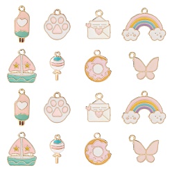 Pink 40 шт 8 стили подвески из сплава эмали, ветряная мельница/леденец/пончик/конверт/радуга, золотой свет, разноцветные, 15~20.5x8~24.5x1.5~2 мм, отверстие : 1.6 мм, 5 шт / стиль